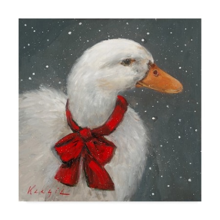 Mary Miller Veazie 'Goose Red Xmas Bow' Canvas Art,35x35